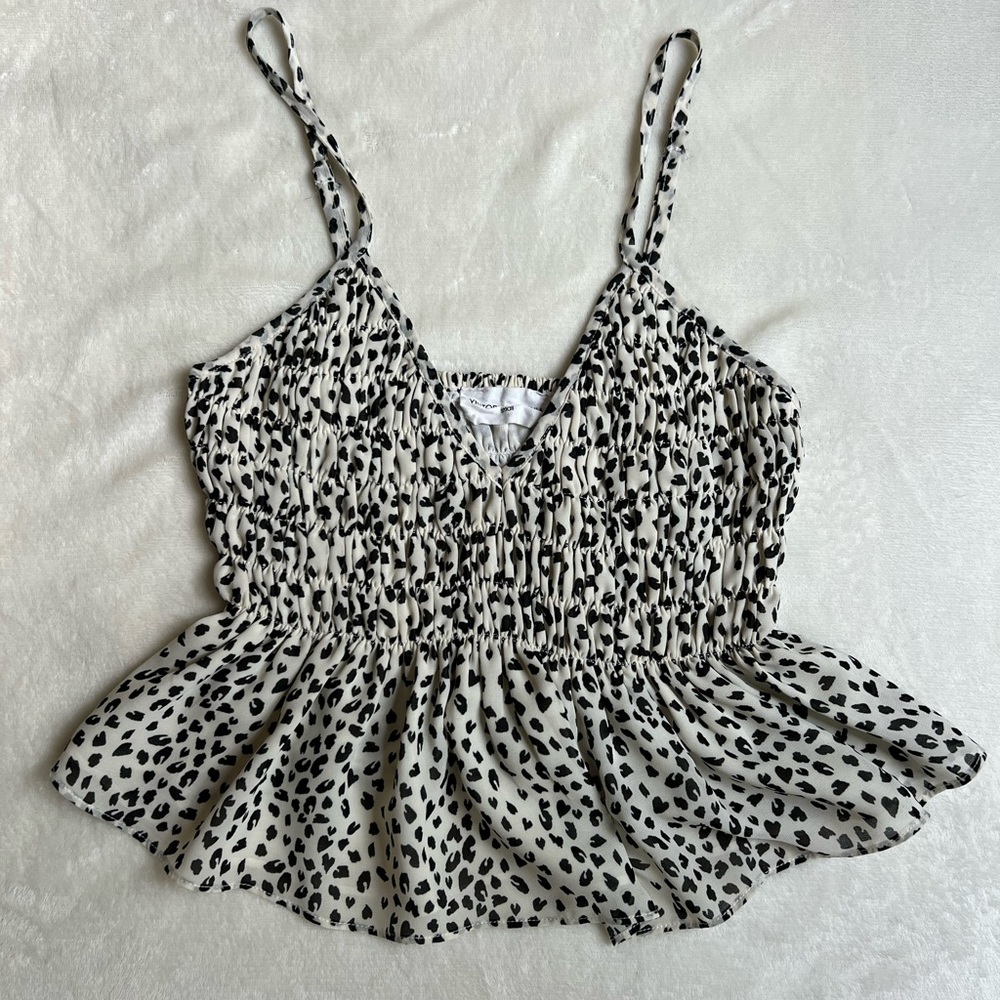 Victoria + Sophia Crop Top Womens White Leopard Print Ruffle Sleeveless Size S